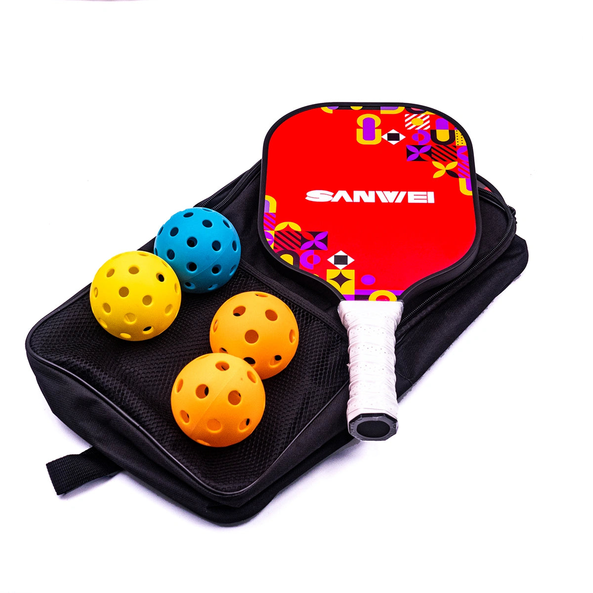 Sanwei Pickleball Paddle Set, 2 Paddles, 4 Balls & Case