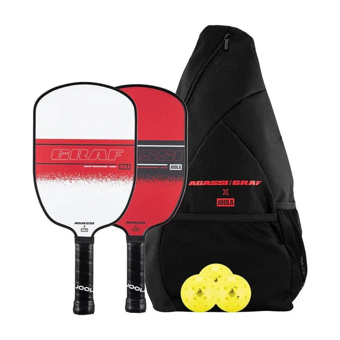 JOOLA Agassi/Graf Champion Pickleball Paddle Set, 2 Paddles, 3 Balls & Bag