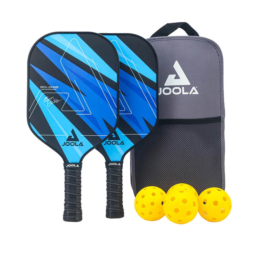 JOOLA Ben Johns Blue Lightning Pickleball Paddle Set, 2 Paddles, 4 Balls & Case